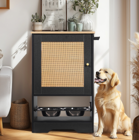 Feeding Station With 1 Locker, Pet Feeding Station With 2 Overhead Dog Bowls, Side Hooks, Anti-Tipping Kit, Concealed Pet Feeding Station For Feeding