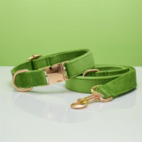 Multiple Colour Velvet Personalise Dog Collar Leash Set With Bow (Option: Green set-S)